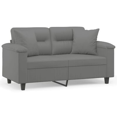 vidaXL divvietīgs dīvāns ar spilveniem, tumši pelēks, 120 cm, audums