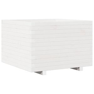 vidaXL dārza puķu kaste, balta, 70x70x49,5 cm, priedes masīvkoks