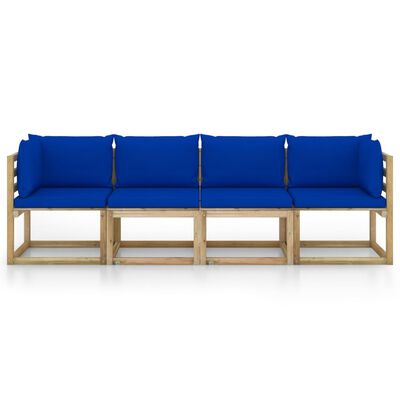 vidaXL 4-vietīgs dārza dīvāns ar ziliem matračiem
