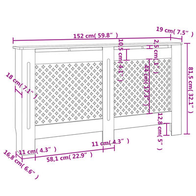 vidaXL radiatora pārsegs, 152x19x81,5 cm, MDF