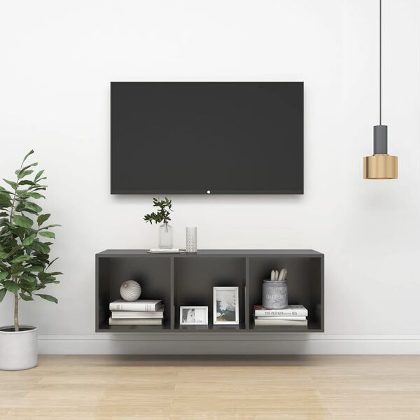 vidaXL sienas TV skapītis, pelēks, 37x37x107 cm, inženierijas koks