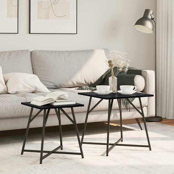 vidaXL Sānu galdiņu komplekts 2 pcs Melns ozolkoks