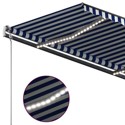 vidaXL izvelkama markīze ar LED, 4,5x3 m, manuāla, zili balta