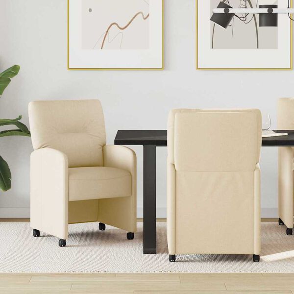 vidaXL Ēdamgalda krēsli ar ritenīšiem 2 pcs Krēmkrāsa 57 x 67 x 95 cm