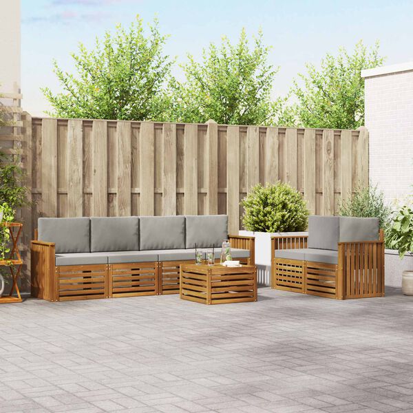 vidaXL Dīvāna komplekti ar spilvenu 7 pcs Dabīgs un gai&scaron;i pelēks