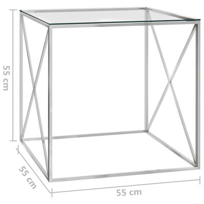 vidaXL kafijas galdiņš, sudrabains, 55x55x55 cm, tērauds, stikls