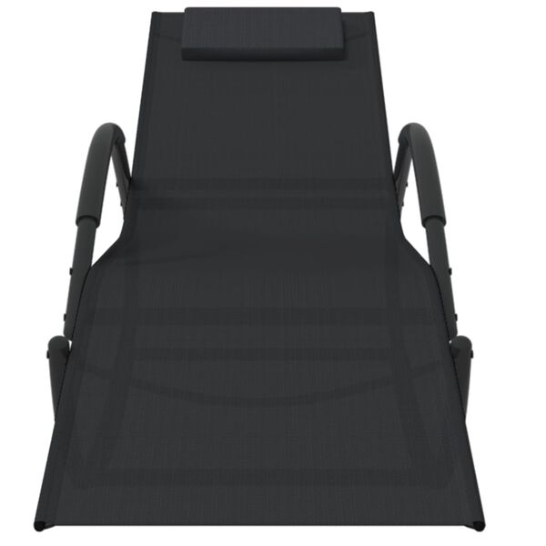 vidaXL sauļošanās šūpuļkrēsli, 2 gab., melni, tērauds un tekstilēns