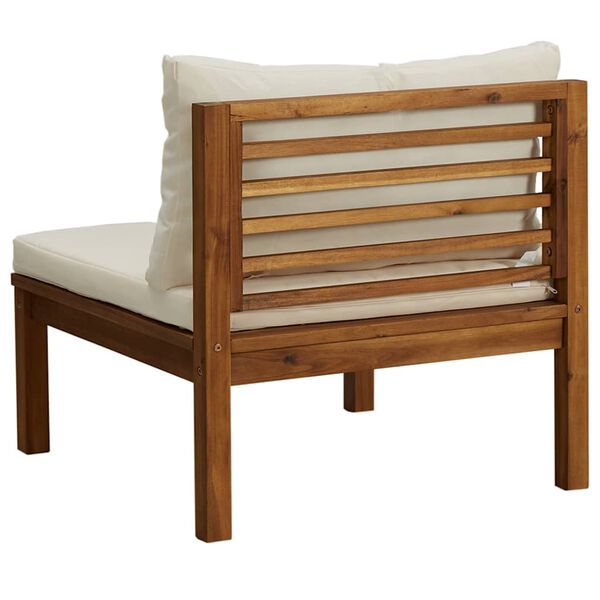 vidaXL vidējais dīvāns ar krēmbaltiem matračiem, akācijas koks