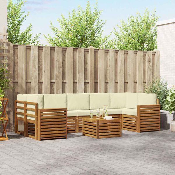 vidaXL Dīvāna komplekti 8 pcs Dabisks un krējuma Cietā akācijas koks