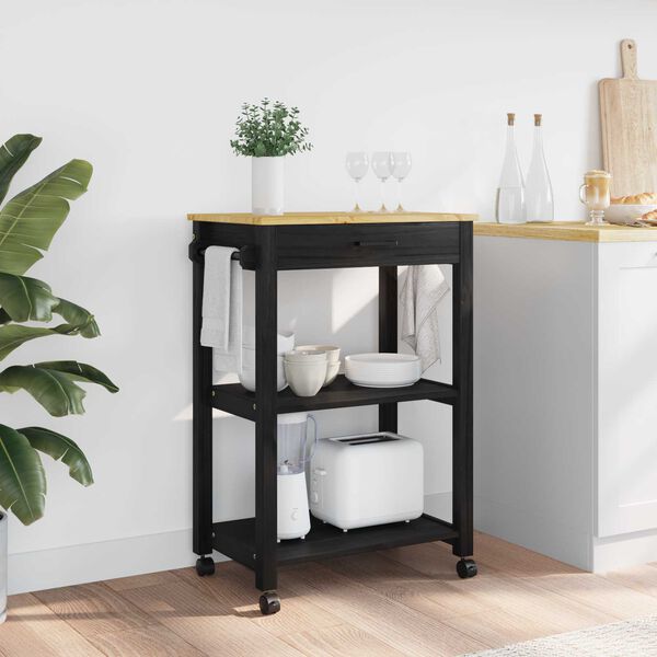 vidaXL Virtuves ratiņ&scaron; Vienkrāsains Melna 88,5 x 40 x 60 cm