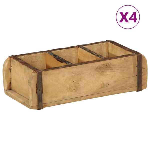 vidaXL Paplāte 4 pcs Brūna 30 x 14 x 9 cm Cietais atjaunotais koks