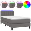 vidaXL atsperu gulta ar matraci, LED, pelēka, 80x200 cm, mākslīgā āda