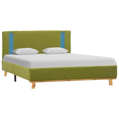 vidaXL gultas rāmis ar LED, zaļš audums, 120x200 cm