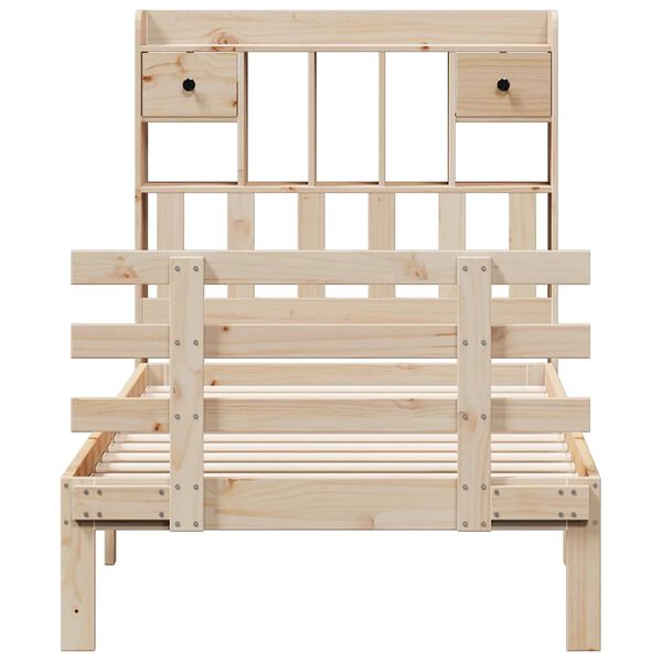 vidaXL gulta ar grāmatu plauktu, bez matrača, 75x190 cm, priedes koks