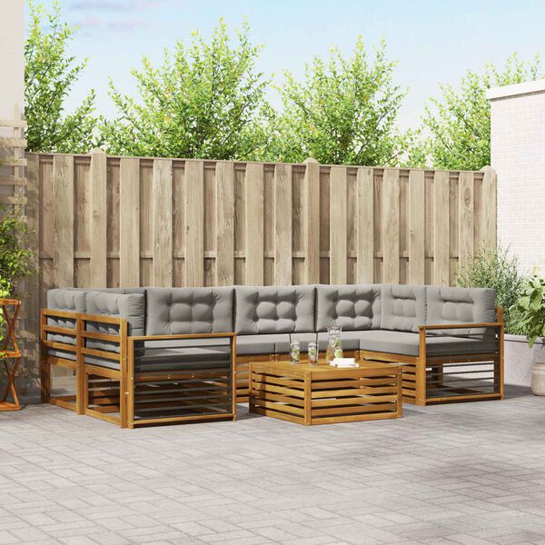 vidaXL Āra dīvānu komplekts ar spilvenu 7 pcs Dabīgs un gai&scaron;i pelēks