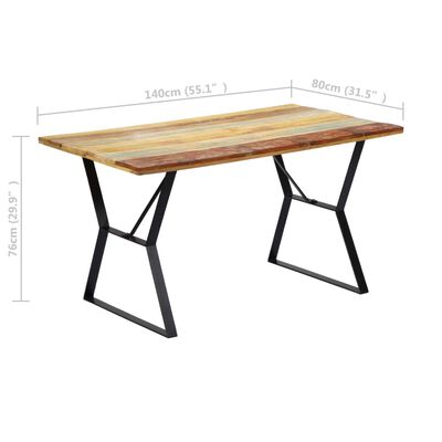 vidaXL virtuves galds, 140x80x76 cm, pārstrādāts masīvkoks