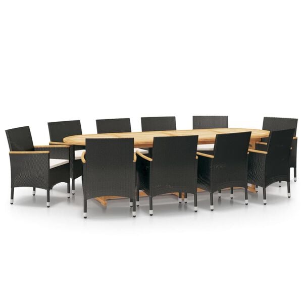 vidaXL 11-daļīgs dārza mēbeļu komplekts ar matračiem, melns