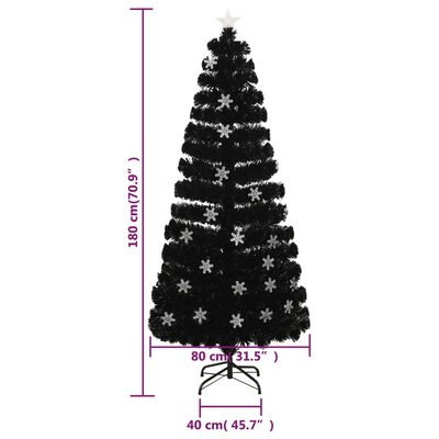 vidaXL mākslīgā Ziemassvētku egle, LED, melna, 180 cm, optiskā šķiedra