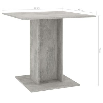 vidaXL virtuves galds, 80x80x75 cm, betona pelēks, skaidu plāksne