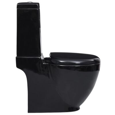 vidaXL keramikas tualetes pods, melns, aizmugurējā ūdens plūsma