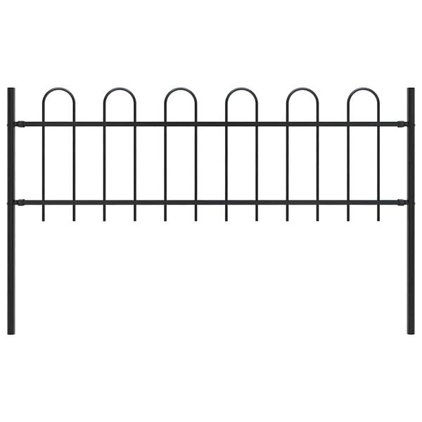 vidaXL dārza žogs ar noapaļotu aug&scaron;malu, 1,8 m, melns tērauds