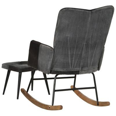 vidaXL šūpuļkrēsls ar kājsoliņu, melna dabīgā āda un audums