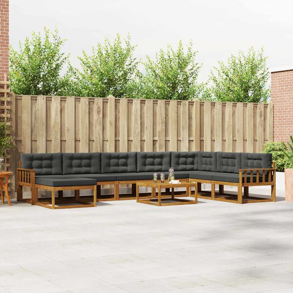 vidaXL Āra dīvānu komplekts ar spilvenu 9 pcs Dabisks un antracīts