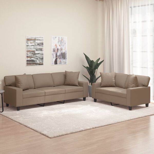 vidaXL divdaļīgs dīvānu komplekts ar spilveniem, kapučīno mākslīgā āda