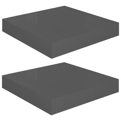 vidaXL sienas plaukti, 2 gab., spīdīgi pelēki, 23x23,5x3,8 cm, MDF