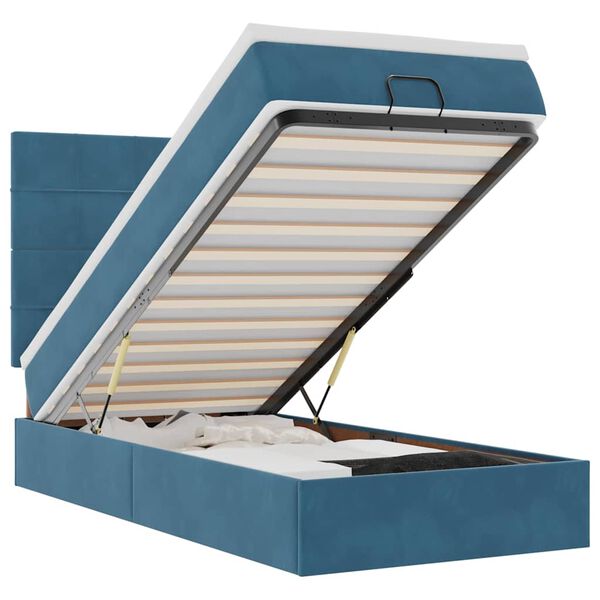 vidaXL Osmaņu gultas rāmis ar matračiem tumši zils 80x200 cm samts