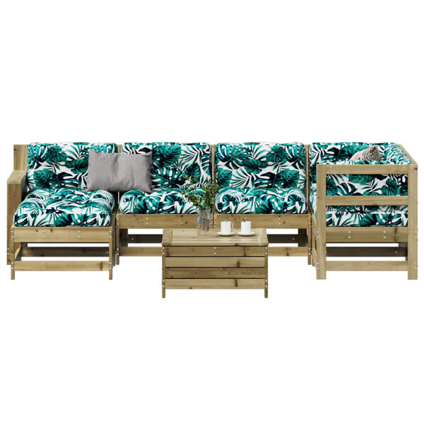 vidaXL 7-daļīgs dārza atpūtas mēbeļu komplekts ar matračiem, priede