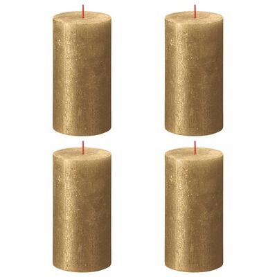 Bolsius cilindriskas sveces Shimmer, 4 gab., 130x68 mm, zelta krāsā
