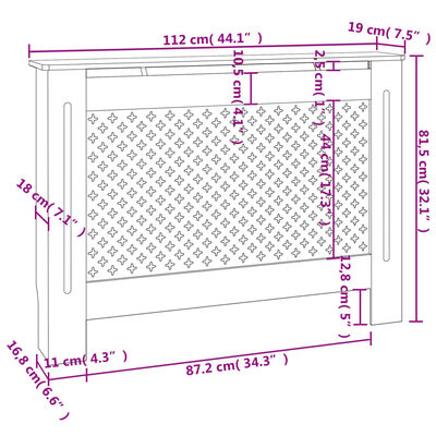 vidaXL radiatora pārsegs, balts, 112x19x81,5 cm, MDF
