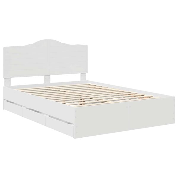 vidaXL Gultas rāmis ar atvilktni Balts 160 x 200 cm Inženieru koks