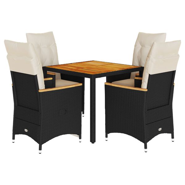 vidaXL 5-daļīgs dārza mēbeļu komplekts, matrači, melna PE rotangpalma