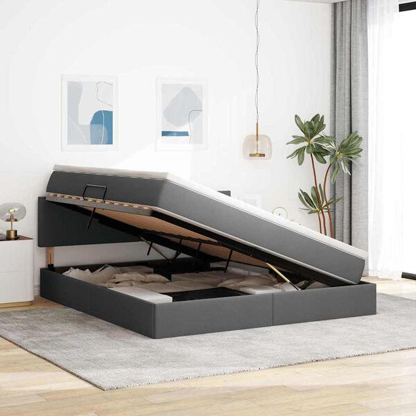 vidaXL Gulta ar uzglabā&scaron;anas vietu un LED Tum&scaron;i pelēks 160 x 200 cm