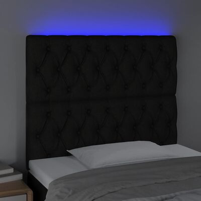 vidaXL gultas galvgalis ar LED, 100x7x118/128 cm, melns audums