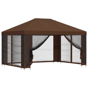 vidaXL Dārza paviljons ar sānu sienām 4 &times; 3 m Brūna