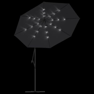 vidaXL saulessargs ar LED gaismām un tērauda kātu, 300 cm, melns