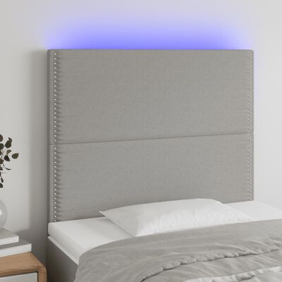 vidaXL gultas galvgalis ar LED, 90x5x118/128 cm, gaiši pelēks audums
