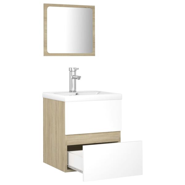 vidaXL vannasistabas mēbeļu komplekts, ozolkoka, balts, skaidu plātne