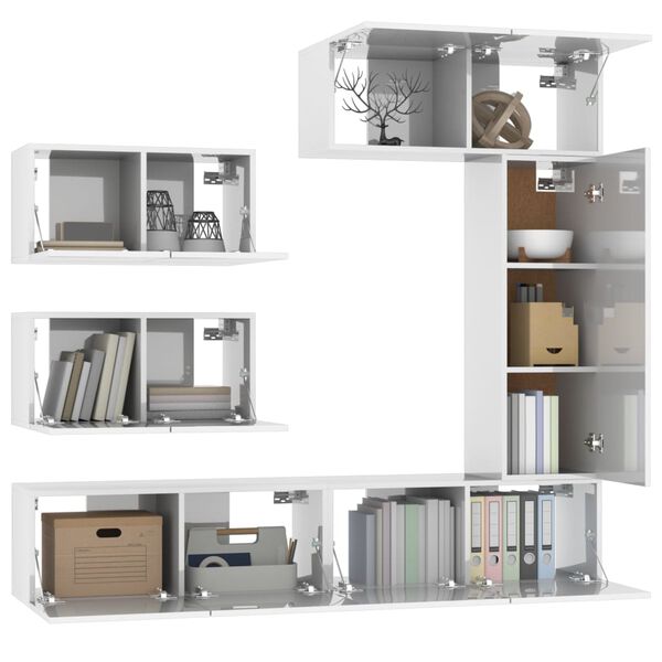 vidaXL 6-daļīgs TV skapī&scaron;u komplekts, spīdīgi balts, inženierijas koks