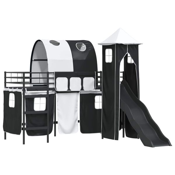 vidaXL Bērnu loft gultas rāmjis Melna 99,5 x 190 cm Metāls