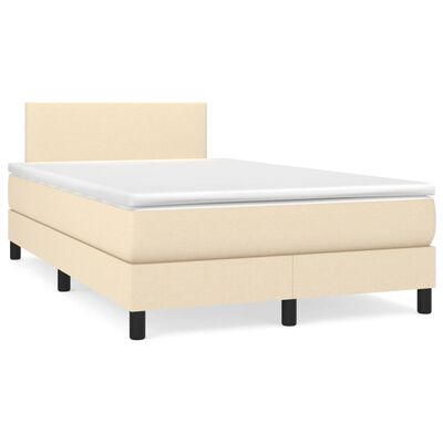 vidaXL atsperu gultas rāmis ar matraci, krēmkrāsas, 120x200 cm, audums