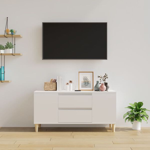 vidaXL TV skapītis, spīdīgi balts, 102x44,5x50 cm, inženierijas koks