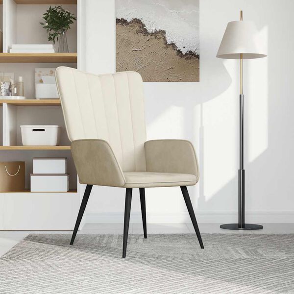 vidaXL atpūtas krēsls, krēmbalts samts