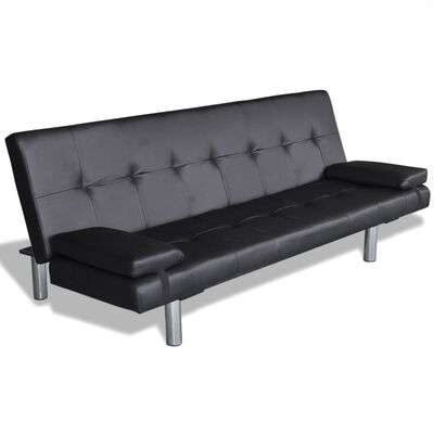 vidaXL izvelkams dīvāns ar 2 spilveniem, regulējams,melna mākslīgā āda