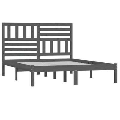 vidaXL gultas rāmis, priedes masīvkoks, pelēks, 140x190 cm