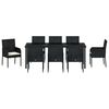 vidaXL Dārza ēdamgalds ar spilvenu 9 pcs Melna poliratāns