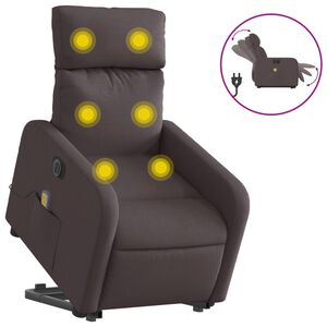 vidaXL elektrisks masāžas krēsls, paceļams, atgāžams, brūns audums